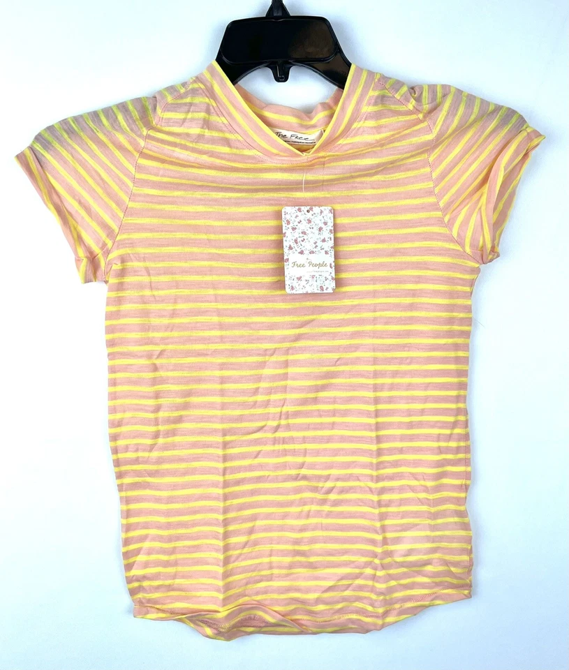 People Womens Knit Top Yellow Orange Size Small S Striped Crewneck 420
