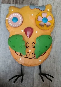 Owl Sculpture Distressed Metal Bright Colors Approximately 13" Tall - Picture 1 of 5