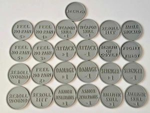 25pc Condition Tokens compatible with Warhammer 40K, Damage, Stealth, Reroll - Picture 1 of 6