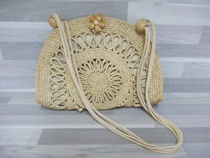 Boho Hippie Handtasche Handarbeit aus China - 60/70ern beige mit Holzperlen - Bild 1 von 6