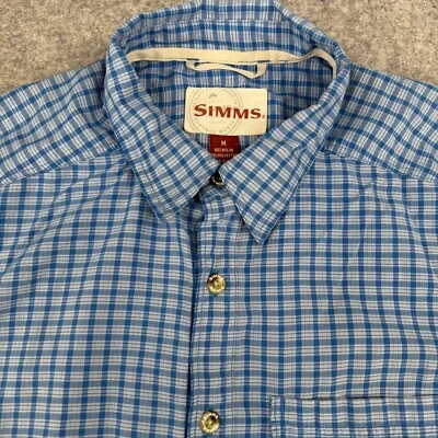 Simms Shirt Men's Medium Blue Fishing Plaid Vented Short Sleeve Outdoor Hiking - Image 1 of 4
