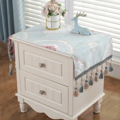 UK Lager 1pc mit Quasten Chenille Tischdecke Möbel Staubschutzhaube Dekor - Bild 1 von 2