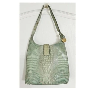 Brahmin Embossed Crocodile Leather Bag Handbag Purse Light Seafoam Green - Picture 1 of 12