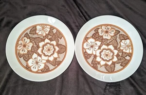 Royal China MCM Cavalier Chop Plate 11.5" Set Of 2 Orange And Brown Flowers - Picture 1 of 8