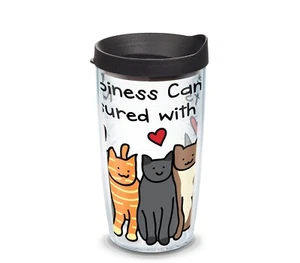 Tervis Happiness Can Be Measured With Cats 16 oz. Tumbler W/ Black Lid NEW - Picture 1 of 1