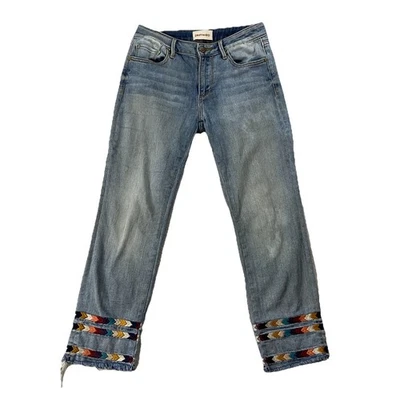 Jeans Driftwood Colette tiro medio pierna recta recortados bordados dobladillo crudo 25 Foto 1 de 4