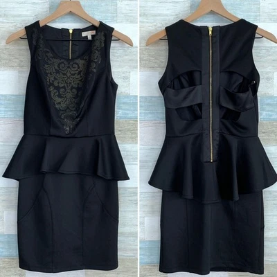 Vestido GB Gianni Bini Corte Peplum Negro Cuentas Bodycon Mujeres Juniors 5 Pequeño Foto 1 de 4