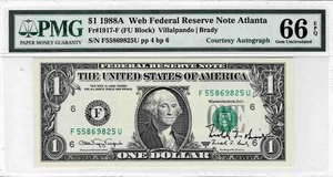 1988A $1 Federal Reserve 'WEB' Note-fr.1917-F (FU 4/6) -PMG 66 EPQ-Courtesy AUTO - Picture 1 of 6