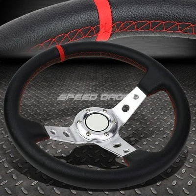 350MM 3" DEEP DISH 6-BOLT SILVER VINYL LEATHER ALUMINUM RACING STEERING WHEEL - Image 1 of 4
