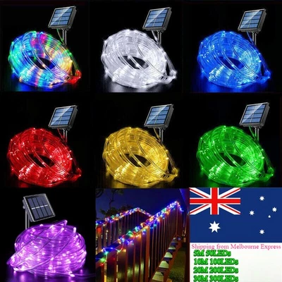 Solar LED Powered Fairy String Rope Strip Lights Waterproof Outdoor Garden Patio - Image 1 of 4