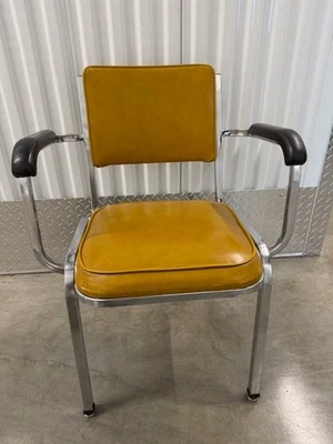Vintage 1970s Bertolini Seating of California chrome & mustard vinyl arm chair  - Image 1 of 4