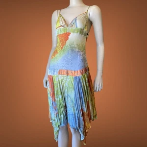 Roberto Just Cavalli Vintage Evening Multicolor SILK Stretch DRESS Size 46IT L - Picture 1 of 15