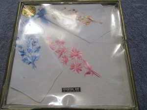 VTG Set of Styled in Switzerland  Embroidered Handkerchiefs New Cocktail Size - Picture 1 of 4