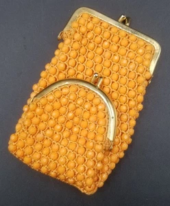 Vintage Mod Mary Tyler Moore Orange Heavily Beaded Coin Purse 1960s Boho - Picture 1 of 7