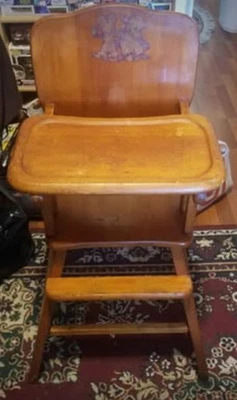 1950 Orginal Wood, Convertible High Chair Baby Seat Vintage Furniture - Image 1 of 4