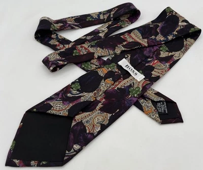 HUGO BOSS 男式丝绸棉领带豪华佩斯利紫色花卉 W:3.6 — 第 1/4 张图片