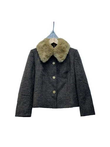 CELINE Altro Giacca Tweed Made in France Pelliccia Rimovibile 42 BEG