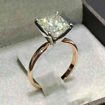 2 Ct Princess Cut Diamond Pretty Engagement Ring 14K Rose Gold Finish Size J-T - Image 1 of 4