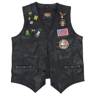 Cripple Creek Biker Motorcycle Vest Mens M Black Leather American Legion Lined - Picture 1 of 9