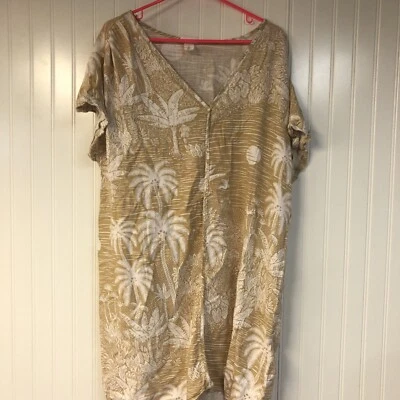 Desmond & Dempsey H&M Womens Small Tan Dress Short Sleeve Tropical Coverup - Image 1 of 4