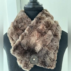 SCARF Faux Fur Brown Soft Fuzzy Infinity Style & Round Scarf Clip - Imagen 1 de 11