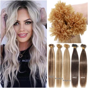 300PCS Russian Nail U Tip 100% Remy Human Hair Extensions Pre Bonded Keratin 1G - Picture 1 of 26