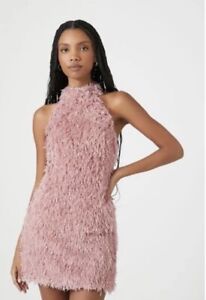 Shaggy faux fur mauve mini halter Dress Size M