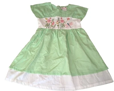 全新带标签 Flapdoodles 女孩精品漂亮夏季棉连衣裙 ~ 尺寸 6 ~ 绿色/白色 — 第 1/4 张图片