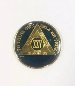 25 Year AA Sobriety Coin Medallion- Rich Midnight Blue Enamel 25th Year XXV - Picture 1 of 3
