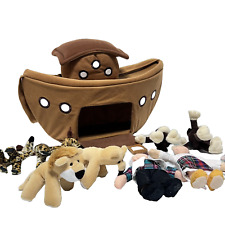 Noah's Ark Carrying House Boat Plush Toy W/ 10 Small Stuffed Zoo Animal Figures