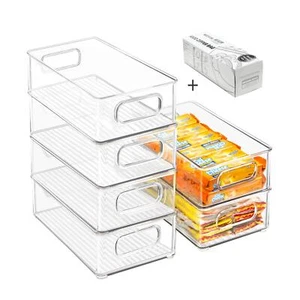 6 Pack Food Storage Organizer Bins Clear Plastic For Pantry Kitchen Fridge Cabin - Picture 1 of 8