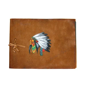 Snaps Hand Painted Native Indian Chief Leather Photo Album Jasper Park Souvenir - Picture 1 of 7