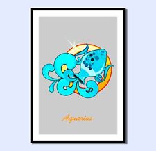 AQUARIUS ZODIAC STARSIGN ASTROLOGY Art print chilled relaxation wall print A4