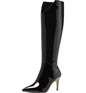 Louise et Cie Kamil Leather Pointed Toe Tall Boots Black Patent Leather Boots - Picture 1 of 6