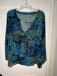 Blusa túnica Chicos de seda transparente manga larga cuello en V azul verde talla 2. d12 - Imagen 1 de 11