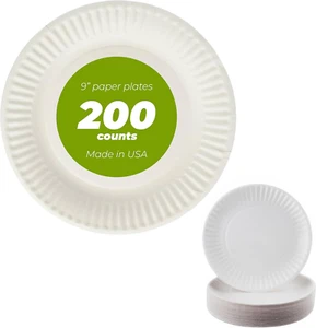 9 Inch Paper Plate Uncoated Plates White, 200Ct - Picture 1 of 12