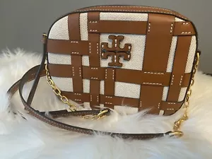 EUC Tory Burch McGraw braun Leder & creme Canvas Kamera Umhängetasche - $ 398 - Bild 1 von 15