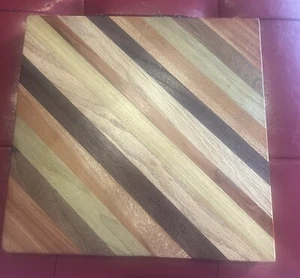 Vintage 1960's Woodpecker Woodware Japan 8x8 Solid Handmade Wood Cutting Board - Picture 1 of 4