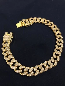 Pet Dog Cat Metal Gold Chain Diamond Cuban Collar Link Luxury Necklace Bling - Picture 1 of 8