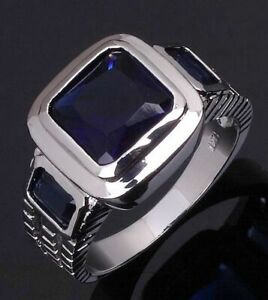 Fashion Size 12 Halo Blue Sapphire Solitaire 18K Gold Filled Mens Wedding Ring