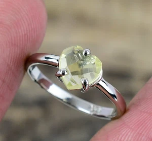 Heart Lemon Quartz Carving Ring 925 Sterling Silver Ring Women Birthday Gift - Picture 1 of 2
