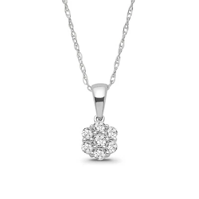 10K White Gold 1/5 CTW Diamond Flower Pendant Sterling Silver Rope Chain 18" - Изображение 1 из 4