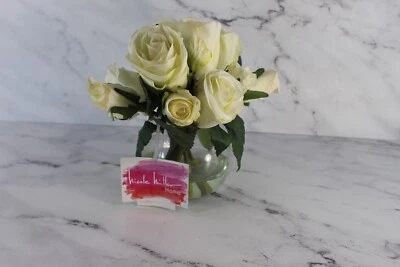 Artificial Roses Bouquet Flowers Floral Arrangement in Faux Water Glass Vase - Image 1 of 4