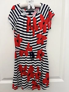 Tommy Hilfiger Stripes and Red Flowers Dress Size 4/5 XS - Picture 1 of 3