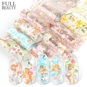 10Pcs Nail Foil Sticker Flower Angel Pattern Transfer Art Decorations 3118 NS46 - Picture 1 of 8