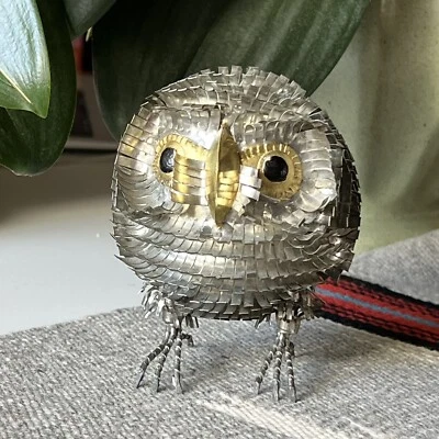 Vintage Brutalist Mixed Metal Owl Sculpture 4” MCM Artist Sergio Bustamante Bird - Image 1 of 4