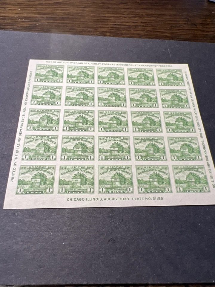 Scott# 730 - Imperforate Sheet - Mint NGAI- 1933 - Sheet of 25 Ft.Dearborn-US - Image 1 of 1