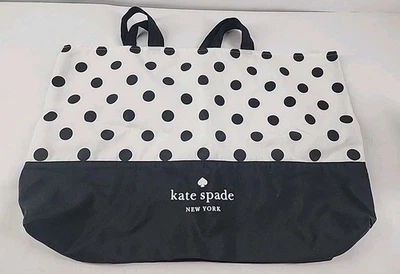 Kate Spade Extra Large Beach Bag Shopping Reusable Tote Foldable White BlackDots - Image 1 of 4