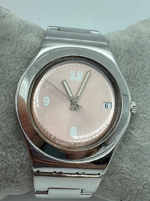 Reloj Swatch Irony AG2000 Suizo Tono Plata Esfera Rosa Cuarzo Fecha Batería Nueva Foto 1 de 4