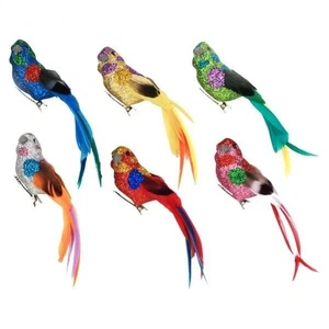 Gisela Graham Glitter Birds Set of 6 Assorted Colours Decorative Ornaments - Picture 1 of 1